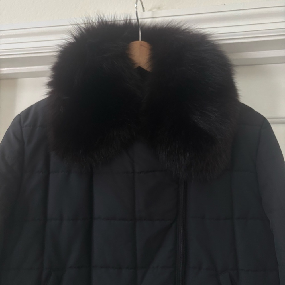Black Quilted Lightweight Puffer Jacket with Removable Faux Fur Collar Size 8 - Picture 3 of 14